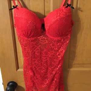 Dreamgirl Red Black Stretch Lace Garter Slip
